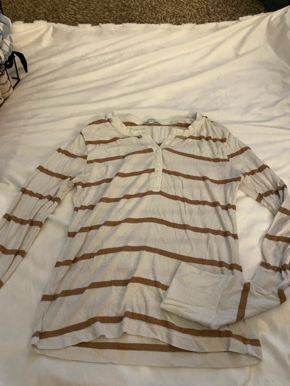 Z Supply Cream & Brown Striped Henley Top